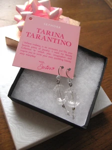 Tarina Tarantino Earrings Lucite Clear Crystal Frames Dangle Unworn Vintage Tag - Picture 1 of 11