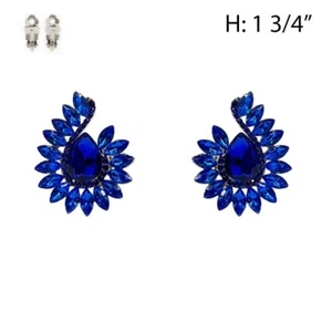 "Pendientes de clip de diamantes de imitación azul real de 1 3/4"" (199)" - Imagen 1 de 1