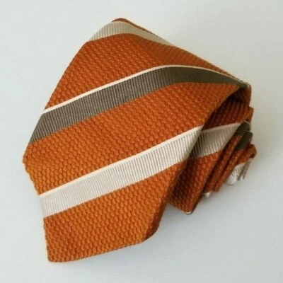 XMI Platinum 100% Silk Mens Necktie Orange Silver Diagonal Striped Tie VG - Image 1 of 4