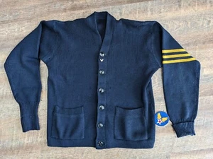 1940s/50s Sand Knit Sweater Army Air Corps Patch and Pin ~ Navy Blue ~ No Tags - Picture 1 of 17