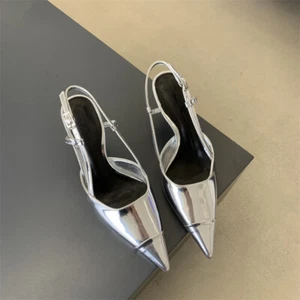 Mujeres Sandalias Moda Patente Cuero Delgado Tacón Alto Puntera Puntera Puntera Puntiaguda Zapatos - Imagen 1 de 17