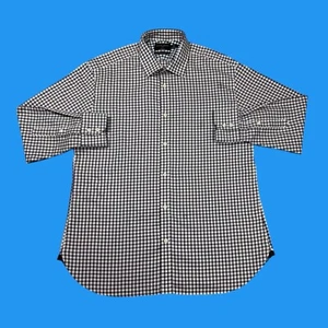 Black Brown 1826 Mens 17-33 80’s 2 Ply Gingham Plaid Longsleeve Button Up Shirt - Picture 1 of 16
