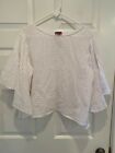 VINCE CAMUTO Textured Grid Drop Shoulder Ruffle Sleeve Blouse WHITE sz SMALL