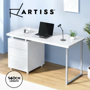 Artiss Computer Desk Drawer Cabinet Home Office Study Table White 140CM - Picture 1 of 8