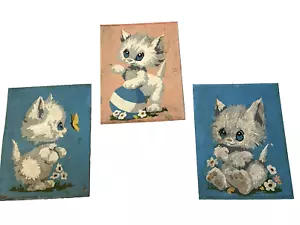 3 Vtg PBN Picture Painting Cat Kitten Flowers Ball Butterfly Unframed 8” x 6” - Picture 1 of 5