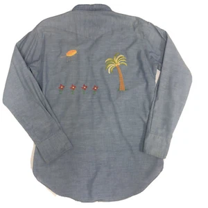 Vtg 60 70's Wrangler SANFORIZED Men CHAMBRAY Stitched Sunset Hippie Cowboy Shirt - Picture 1 of 10