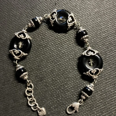 Brazalete de eslabones de ónix Brighton Night Romance cristal plateado 8,5" retirado. Foto 1 de 4