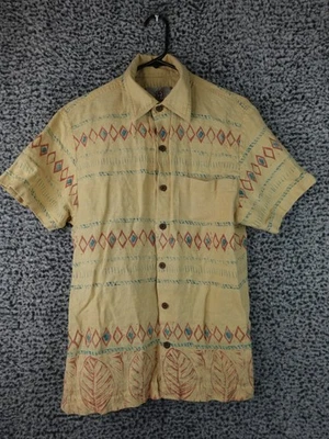 Vintage Territory Ahead Aztec Navajo Short Sleeve Yellow Linen Shirt Medium - Image 1 of 4