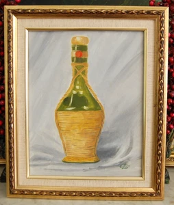 VTG 1990'S FRAMED SIGNED GLORIA OYANES ORIGINAL OIL OLD WINE BOTTLE A STILL LIFE - Picture 1 of 21