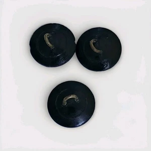 Antique Black Glass Buttons Loop Shank 3 Pcs Floral Design Mourning  13.2mm - Picture 1 of 8