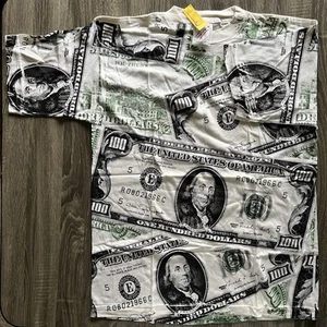 Vintage AOP Hundred Dollar Bill T Shirt Size XL Benjamin Franklin Money Cash - Picture 1 of 9