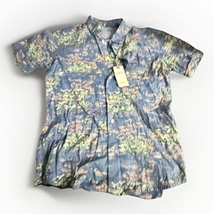 IZOD Saltwater Relaxed Classic Palm Tree Island Fish Hawaiian Shirt Sz M Kenya - Picture 1 of 7