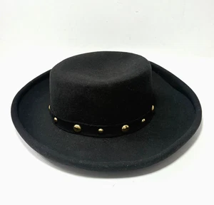 DOESKIN BLACK WOOL FELT WIDE BRIM HAD WITH GOLD TONE STUDDED BAND, MEDIUM - Picture 1 of 5