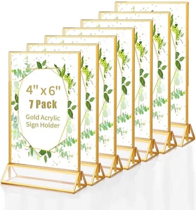 7 Pack Gold Acrylic Sign Holder,4X6 Inch Picture Frames Wedding Double Sided Dis - Picture 1 of 12