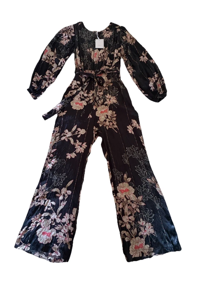 Mono Anthropologie Harlyn Audria Negro Floral Jacquard Bolsillos Talla Grande Nuevo con Etiquetas Foto 1 de 4