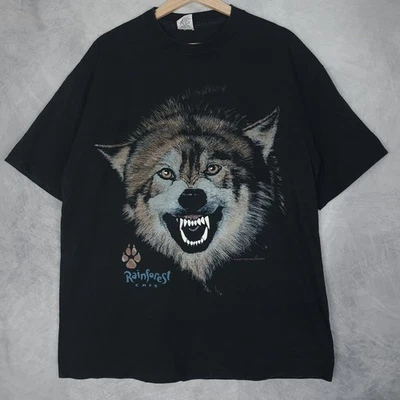 Camisa Café Selva Tropical De Colección Para Hombres XL Negra Lobo Animal Gráfico Camiseta Hecha en EE. UU. 90s Foto 1 de 4