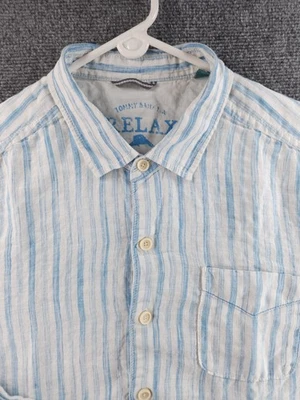 Tommy Bahama Linen XL Striped Blue Shirt Casual Beach Button Up Mens Pocket - Image 1 of 4