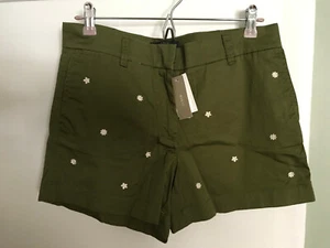 J Crew Women's 4" classic Chino Short flower embroidered Cotton Green Size 6 NWT - Picture 1 of 1