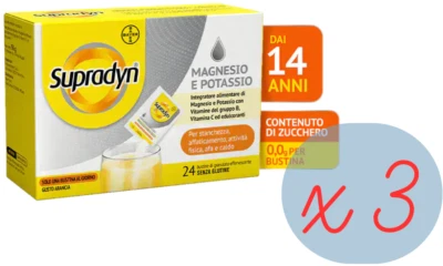 3 confezioni di Supradyn Magnesio Potassio - 24 bustine sali minerali e vitamine - Immagine 1 di 3