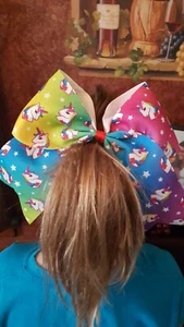 UNICORN Hair Bow JoJo inspired large multicolor 7 inch hair tie USA fast free - Picture 1 of 3