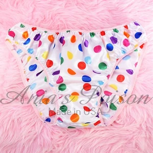 Sissy Satin Panties for MEN - Polka Dot Rainbow shiny Full Cut Bikini S-XXL - Picture 1 of 3