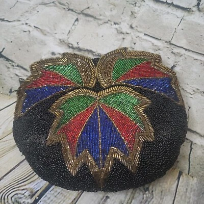 Vtg 1980S Lotus Flower Leaf Seed Beaded Evening Bag Purse Clutch Weighted - Image 1 of 4