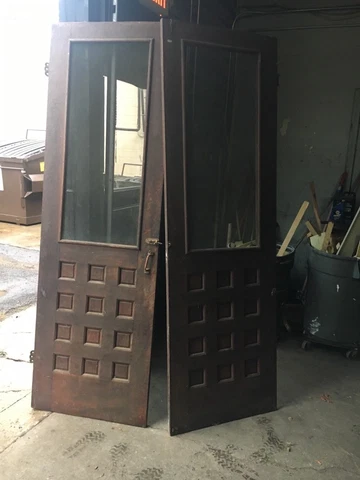 STUNNING pair SOLID c1890 Quartersawn oak screen doors 84.5" h x 27" x 1.25" Cover