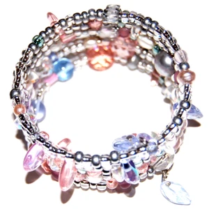 ROSA AB & SILBER PERLEN MEMORY DRAHT PERLEN ARMBAND Hergestellt in USA #B3 SCHNELLER USA-VERSAND - Bild 1 von 1