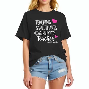 Personalized Teaching Sweethearts Candy Teacher T-Shirt with Hearts -All-cotton - Picture 1 of 4