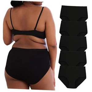 Plus Size M-5XL Big Curvy Woman Cotton Underwear High Waist 4X-Large Black - Picture 1 of 7