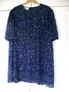 VTG ~ SALE ~ Brilliante by JA~Navy Tunic ~ Evening Cruise Formal~Sequin/Beads~XL - Picture 1 of 5