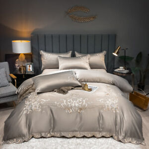 Bedding Set 4pcs Pure Cotton Duvet Cover Embroidered Bedspread Pillowcases Queen