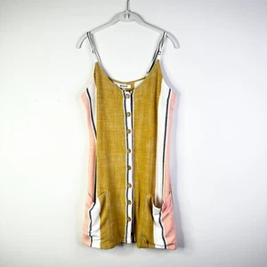 Rip Curl Dress Women L Beige Pink Button Front Mini Sleeveless Sundress Boho - Picture 1 of 7