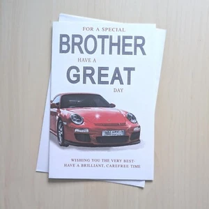 Brother Birthday Card 9"x6" - Him Boy Men Male Adult - Sport Car - Picture 1 of 3