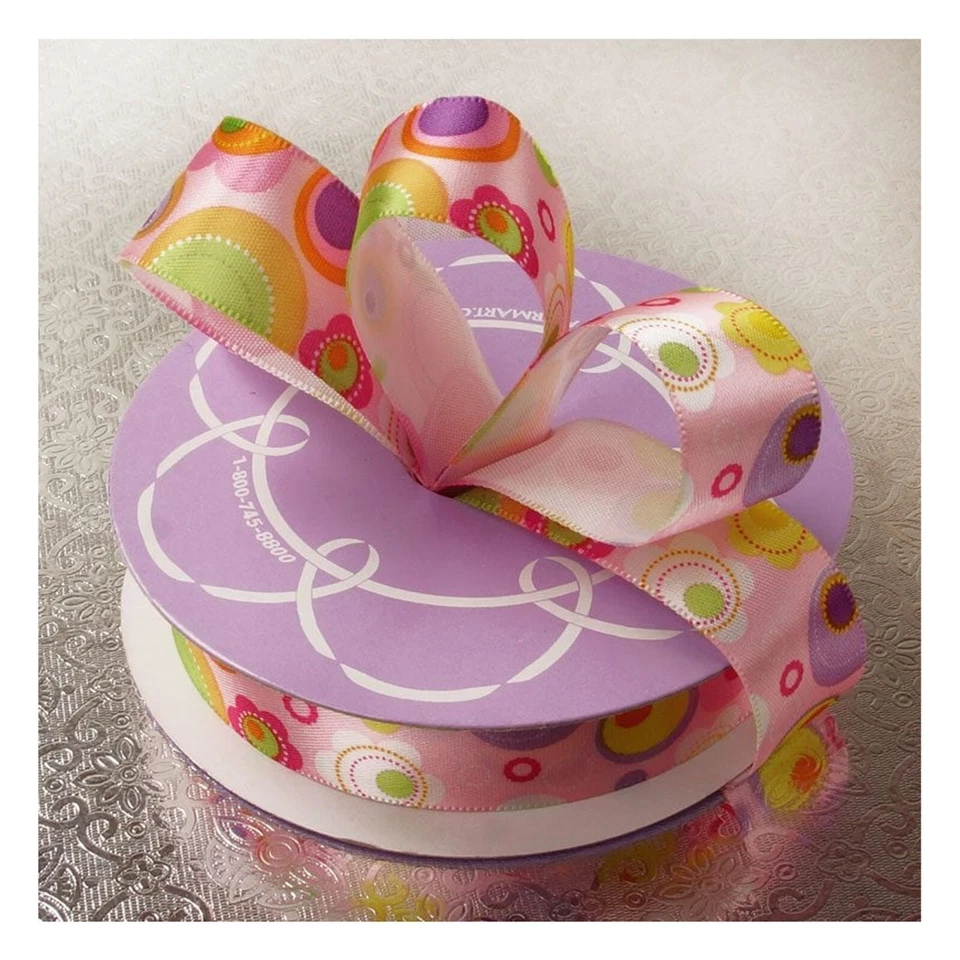 Pink Party Confetti Print Satin Ribbon - 7/8in. x 25 Yds (pm563271001) - Image 1 of 1
