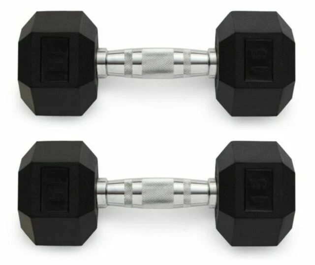 Weider DRH15 Rubber Hex Dumbbell, 15lbs - Set of 2