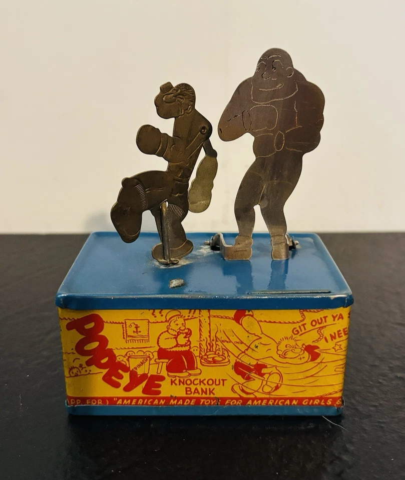 Banco de litografia antigo raro Popeye e Brutus Knockout estanho - Imagem 1 de 4