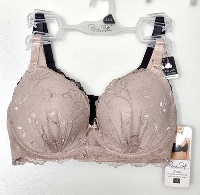 Sutiã feminino Rene Rofe 2 peças renda com aro respirável bege, preto 36D novo com etiquetas - Imagem 1 de 4