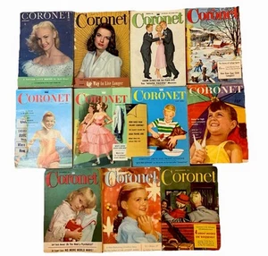 Coronet Magazine Lot: 11 Vintage Issues (1945-1950s) with Ads & Photography - Foto 1 di 22