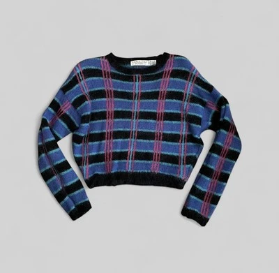 De Colección Shaggy Mohair Suéter Patinador Grunge Camisa Recortada Años 80’s Glam Mujer’s M/L Foto 1 de 3