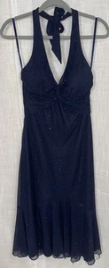 Abito donna vintage Cache USA Y2K taglia 8 blu navy scintillante con ferretto glitter - Foto 1 di 6