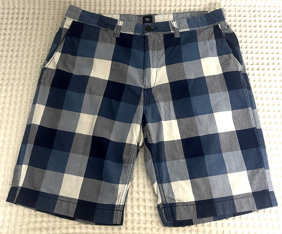 Gap Shorts Mens Size 34 Blue White Check Plaid Chino Preppy Golf Casual - Image 1 of 4