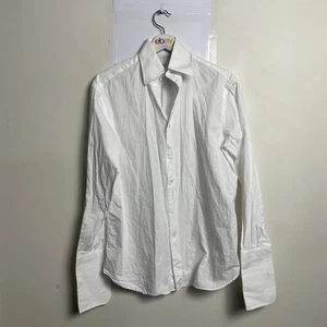 WOERA Cuff Button Down Shirt White Cotton Poplin Size 0 Long Sleeve Top - Picture 1 of 10
