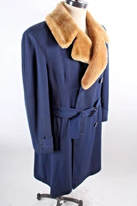 Vintage 50er Jahre Gabardine Wolle Trenchcoat Mouton Kragen Herren XL USA - Bild 1 von 12