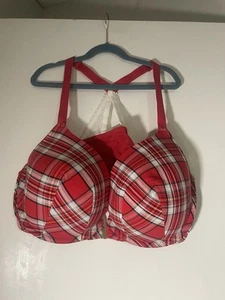 Lane Bryant Cacique 44DD Red Plaid Boost Plunge Front Closure Bra See Desc - Picture 1 of 5