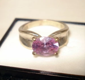 Vintage Sterling Silver 925 Pink Purple Large Stone Rock Size 7 Jewelry Ring - Bild 1 von 5