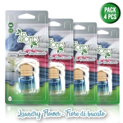 LES AROMES Deodorante profumo auto da appendere bottiglia 6 ml Laundry flower - Pack 4 pz
