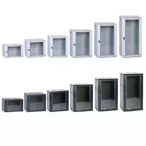 19" Netzwerkschrank 4HE/6HE/9HE/12HE/15HE/21HE Tiefe 450/600 mm Grau/Schwarz - Bild 1 von 23