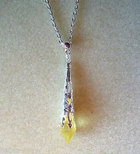 Pretty Lemon Yellow Faceted Teardrop Silver Filigree Pendant 21" Chain Necklace - Picture 1 of 3