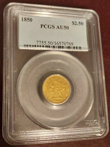 1850 Liberty Head Quarter Eagle Gold $2.5 AU 50 PCGS - Picture 1 of 5